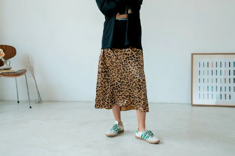 Women's Skater Midi Dress-LEOPARD SATIN MIDI SKIRT ( PRE ORDER )