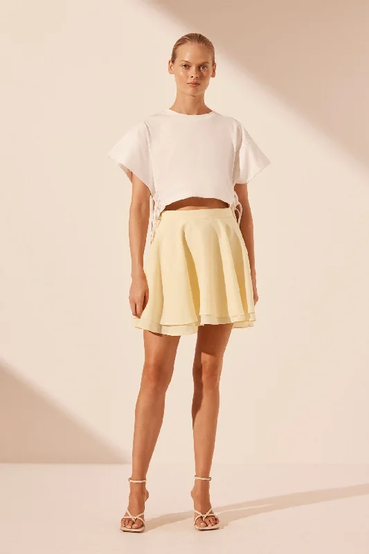 Women's Off-the-shoulder A-line Mini Dress-LIMON CIRCULAR MINI SKIRT