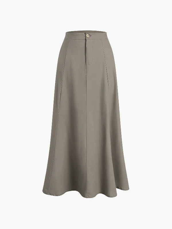 Women's High Waistline Maxi Dress-BerryBetty - Linen Cotton Buttoned Flowy Maxi Skirt