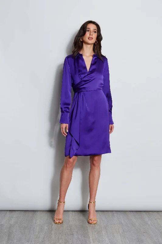 Black Wrap Dress for Night Event -Wrap Dress with Ruffled Hem -Long Sleeve Satin Wrap Dress Black Wrap Dress for Night Event -Wrap Dress with Ruffled Hem -Long Sleeve Satin Wrap Dress