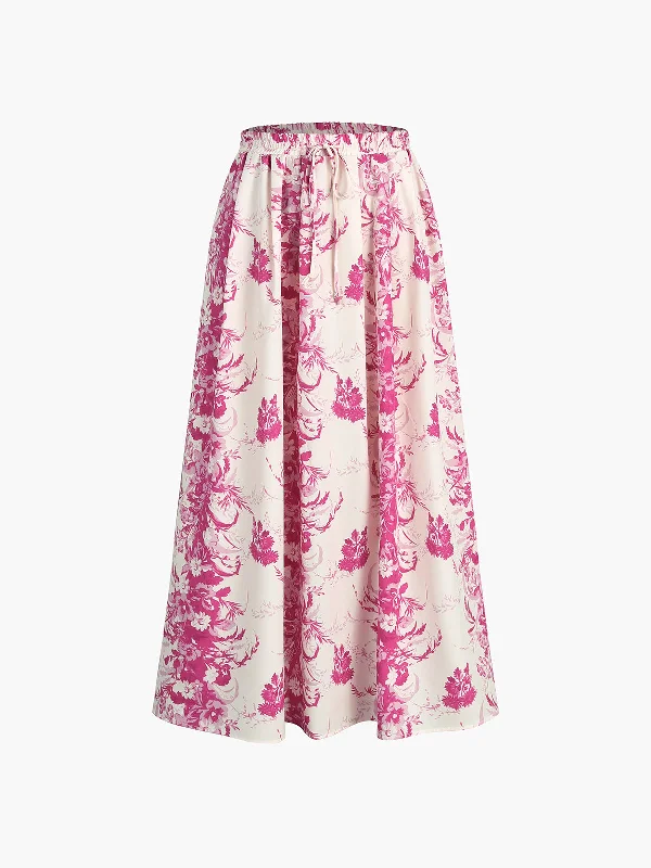 Women's Silk Chiffon Maxi Dress-BerryBetty - Majolica Floral Maxi Skirt