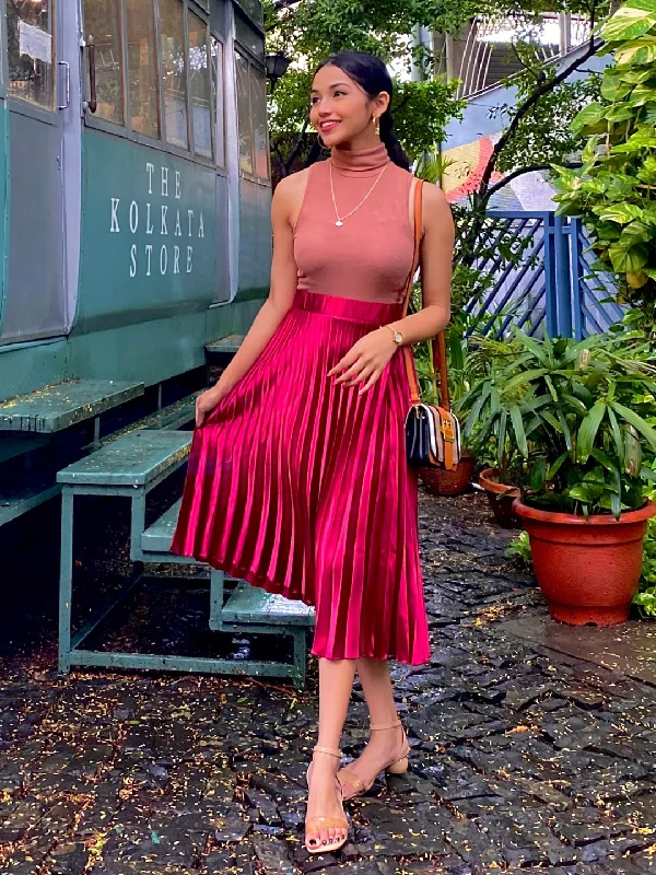 Women's Striped Midi Dress-Pleated Midi Skirt