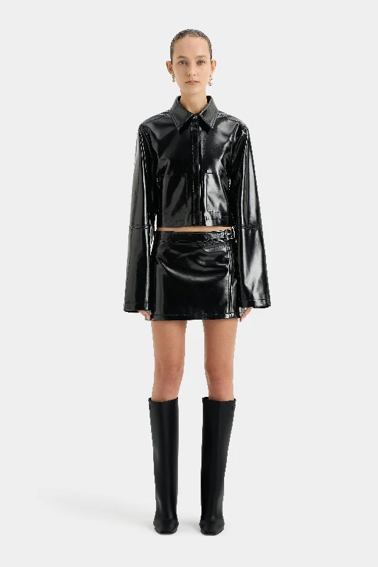 Women's Modern Puff Sleeve Mini Dress-Midnight Mini Skirt