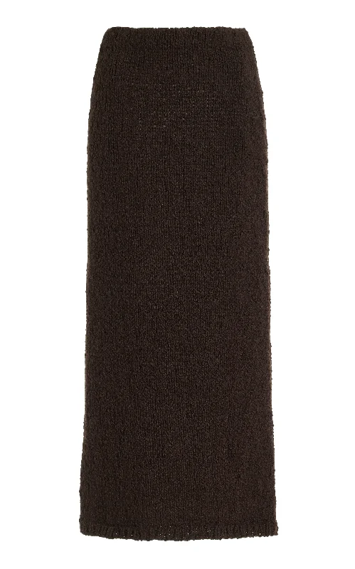 Women's Midi Length Maxi Dress-Milne Knit Maxi Skirt in Chocolate Cashmere Boucle