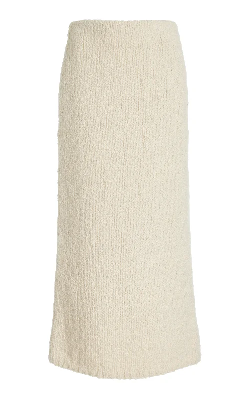 Women's Boho-inspired Maxi Dress-Milne Knit Maxi Skirt in Ivory Cashmere Boucle