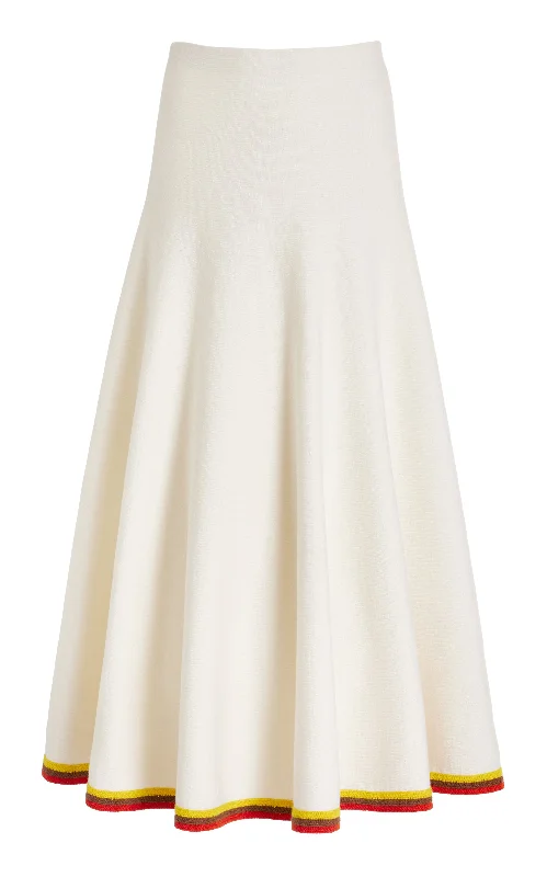 Women's Stylish Maxi Dress-Mira Knit Maxi Skirt in Ivory Multi Merino Wool