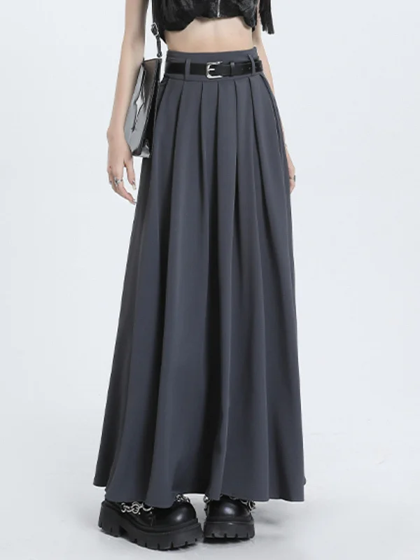 Women's V-neck Maxi Dress-BerryBetty - Modern Academia Pleat Maxi Skirt