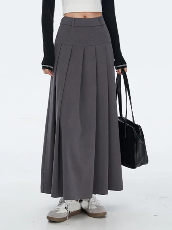 Women's White Maxi Dress-BerryBetty - Modern Academia Pleat Maxi Skirt