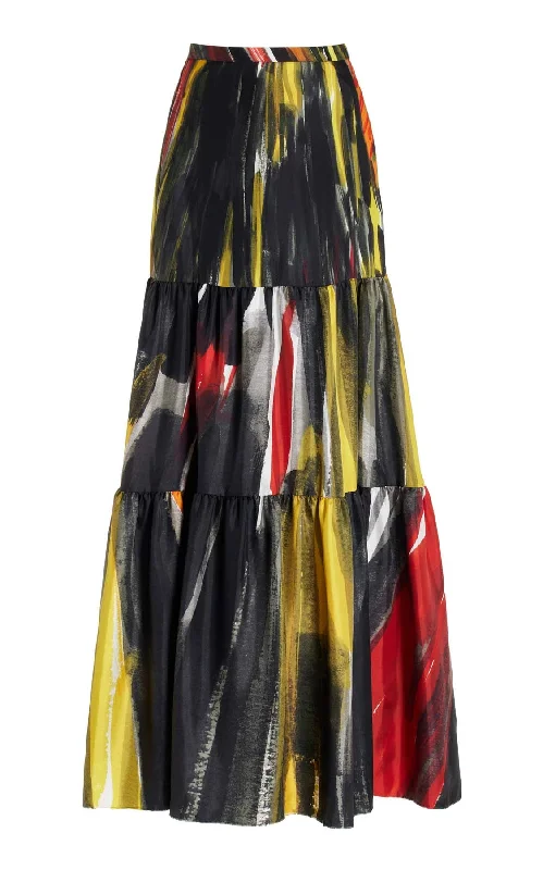 Women's Wool Maxi Dress-Morse Maxi Skirt in Multi Printed Silk