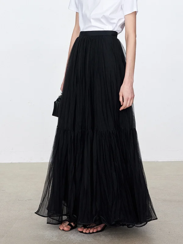 Women's Shift Maxi Dress-BerryBetty - Multiple Layers Mesh Maxi Skirt