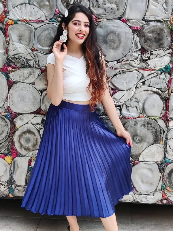 Women's High-neck Midi Dress-Pleated Midi Skirt