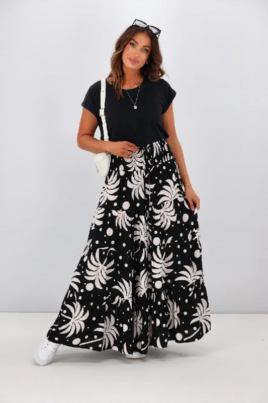 Women's Casual Long Maxi Dress-New U Collection Black Palm Tree Maxi Skirt