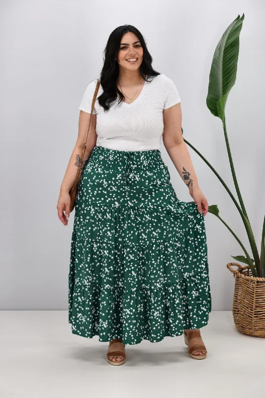 Women's Tie Detail Maxi Dress-New U Collection Green White Print Maxi Skirt