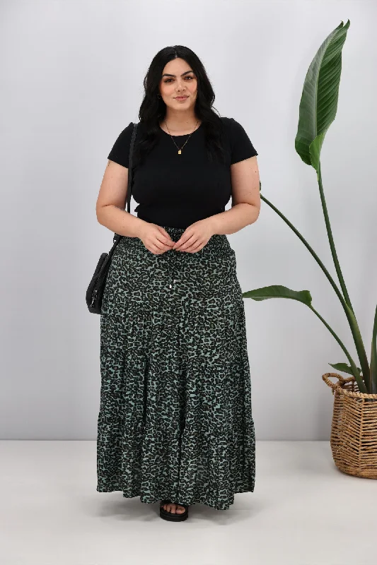 Women's Floor-length Floral Maxi Dress-New U Collection Leopard Green Maxi Skirt