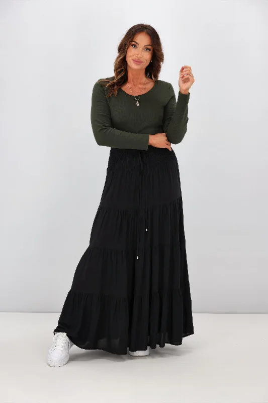 Women's Asymmetrical Hem Maxi Dress-New U Collection Maxi Skirt Plain Black