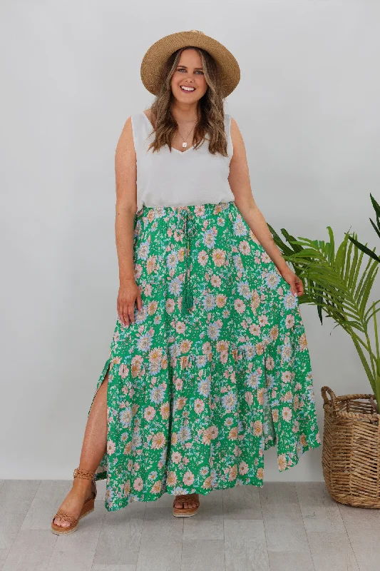 Women's Full Sleeve Maxi Dress-New U Collection Maxi Skirt with Tassel Green Floral