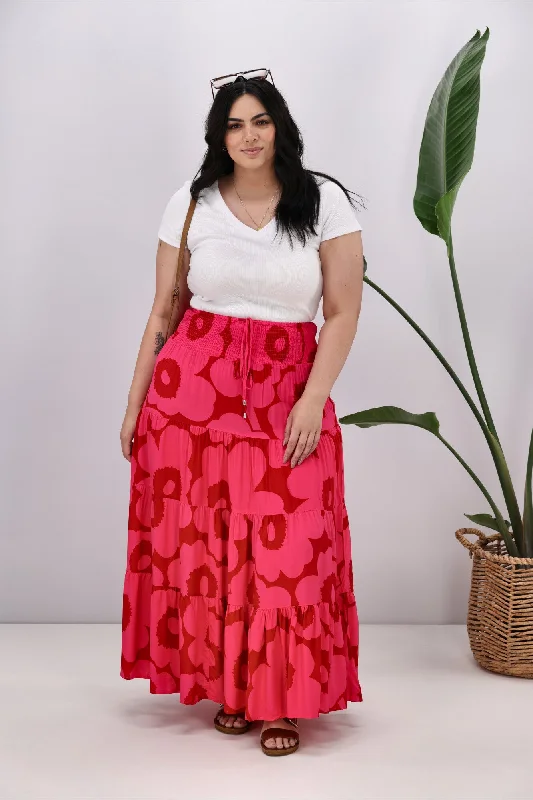 Women's Lace Maxi Dress-New U Collection Pink Red Floral Maxi Skirt