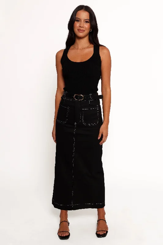 Women's Floral Cap Sleeve Midi Dress-Nikko Midi Skirt - Black