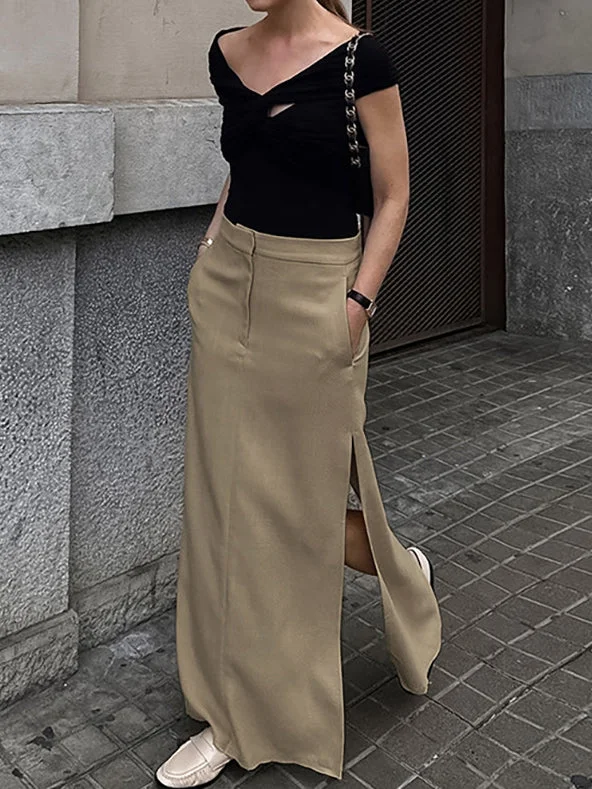 Women's Beach Maxi Dress-BerryBetty - No Clarity Pockets Maxi Skirt