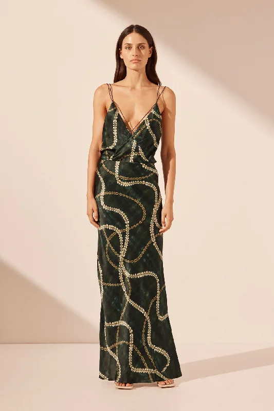 Women's Gathered Waist Maxi Dress-NOA SILK BIAS CUT MAXI SKIRT