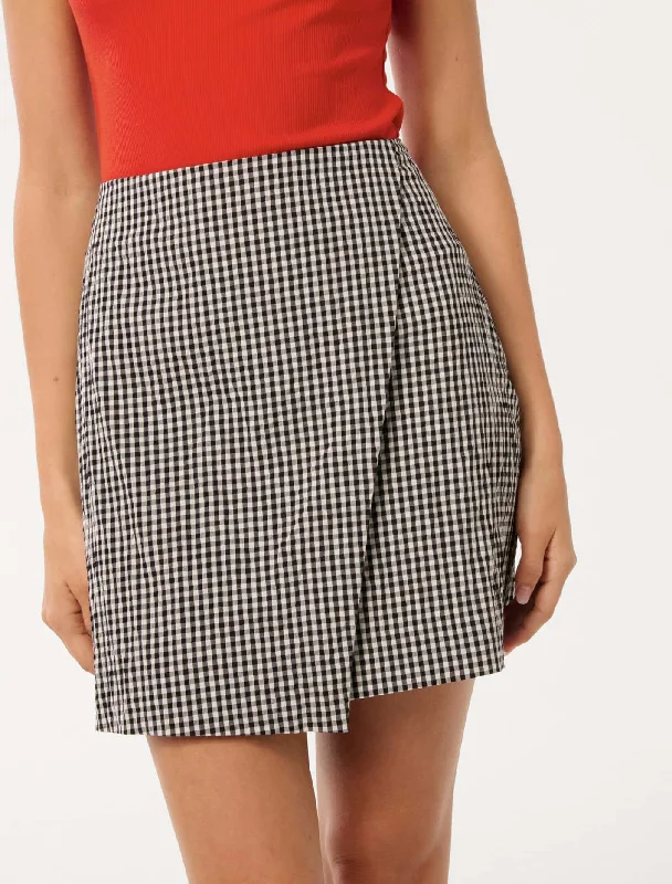 Women's Button-down Bodycon Mini Dress-Nolani Gingham Wrap Mini Skirt