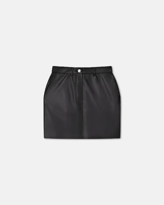 Women's Elegant Midi and Mini Dress-Miray - Okobor™ Alt-Leather Mini Skirt - Black