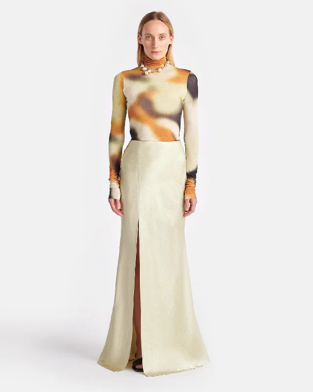 Women's Wide Belt Maxi Dress-Harlow - Crinkled-Satin Maxi Skirt - Green Tea