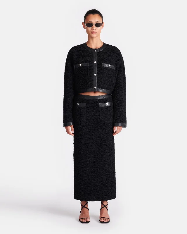 Women's Oversized Sleeve Midi Dress-Xanthe - Boucle-Tweed Midi Skirt - Black