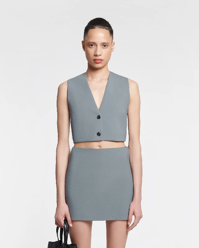 Women's High-Waist Mini Dress-Briel - Tailored Mini Skirt - Steel Blue