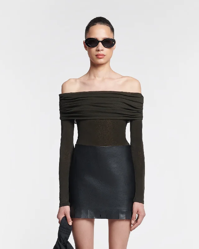 Women's Bold Color Mini Dress-Saige - Fringed Regenerated Leather Mini Skirt - Black Women's Bold Color Mini Dress-Saige - Fringed Regenerated Leather Mini Skirt - Black
