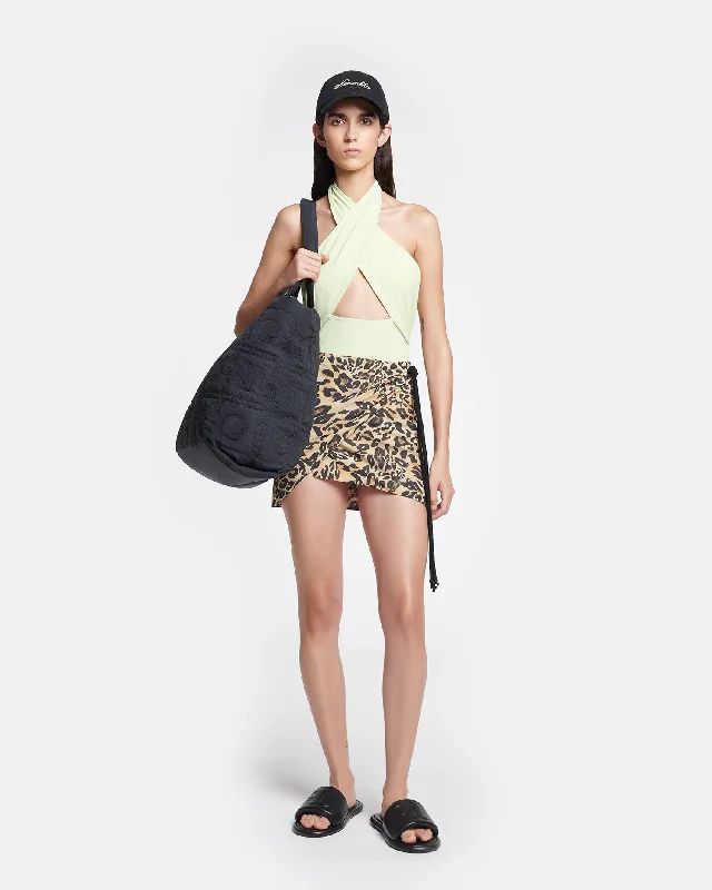 Women's Gingham Print Mini Dress-Baruba - Printed Cotton-Voile Wrap Mini Skirt - Leopard Women's Gingham Print Mini Dress-Baruba - Printed Cotton-Voile Wrap Mini Skirt - Leopard