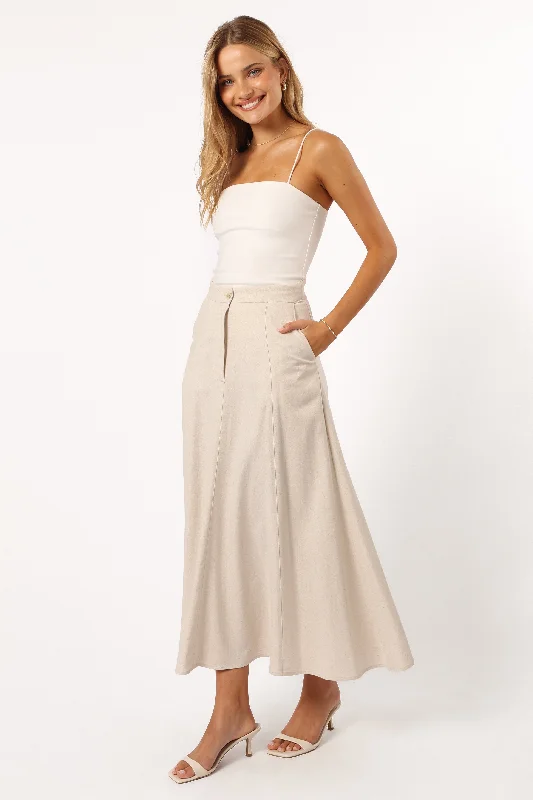 Women's Colorful Ruffle Maxi Dress-Odetta Maxi Skirt - Oatmeal