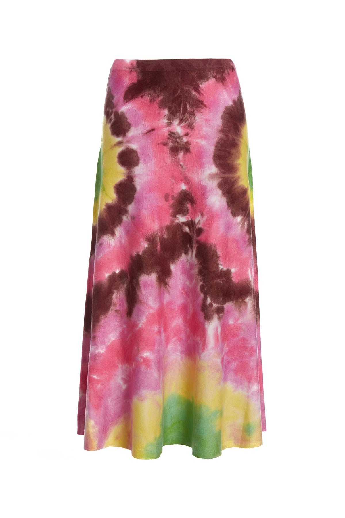 Women's Boho Lace Midi Dress-Olive Knit Midi Skirt in Multi Tie Dye Cashmere