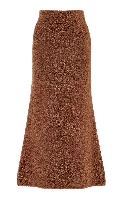 Women's Wide Sleeve Midi Dress-Pablo Knit Midi Skirt in Cognac Cashmere Silk Boucle Women's Wide Sleeve Midi Dress-Pablo Knit Midi Skirt in Cognac Cashmere Silk Boucle