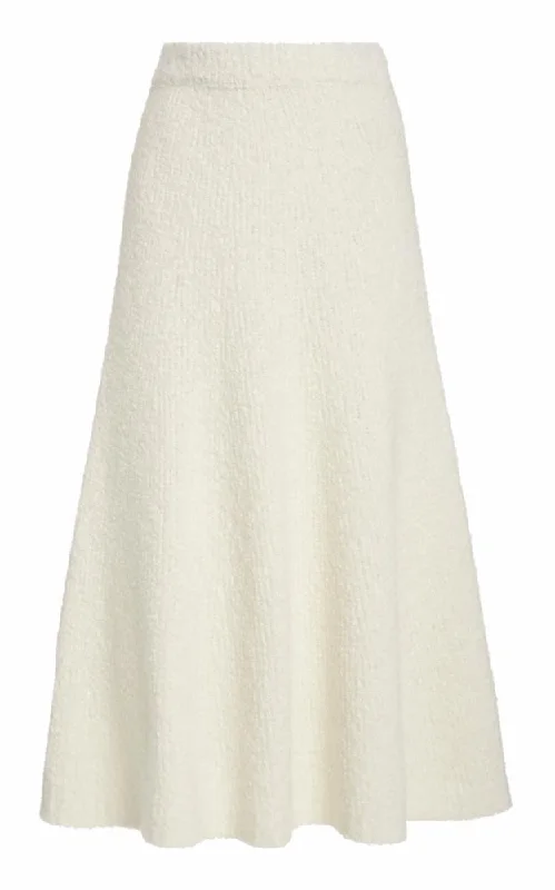 Women's Side Pleat Midi Dress-Pablo Knit Midi Skirt in Ivory Cashmere Silk Boucle