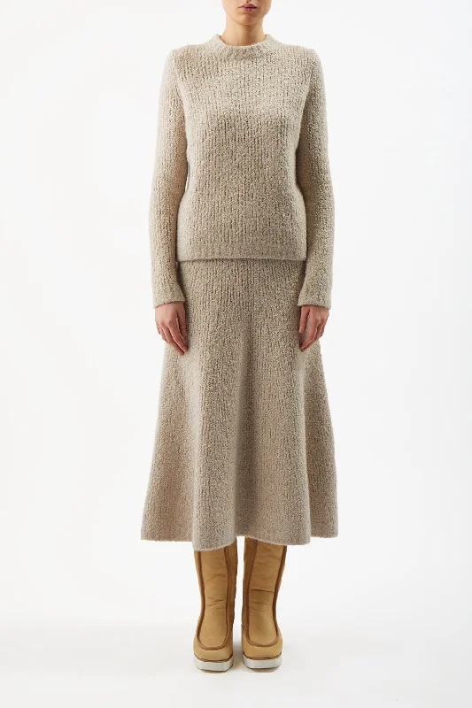 Women's Long-line Midi Dress-Pablo Knit Midi Skirt in Oatmeal Cashmere Silk Boucle