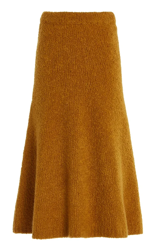 Women's Shift Style Midi Dress-Pablo Knit Midi Skirt in Saffron Cashmere Silk Boucle Women's Shift Style Midi Dress-Pablo Knit Midi Skirt in Saffron Cashmere Silk Boucle
