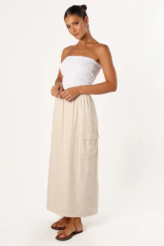Women's Casual Knit Midi Dress-Picilo Long Midi Skirt - Stone