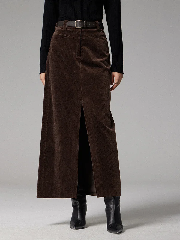 Women's Lace Maxi Dress-BerryBetty - Pockets Corduroy Slit Maxi Skirt