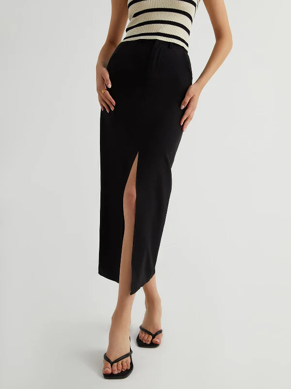 Women's Summer Boho Maxi Dress-BerryBetty - Pockets Slit Maxi Skirt
