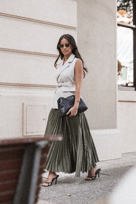 Women's Formal Maxi Dress-Polina Pleated Maxi Skirt - Olive
