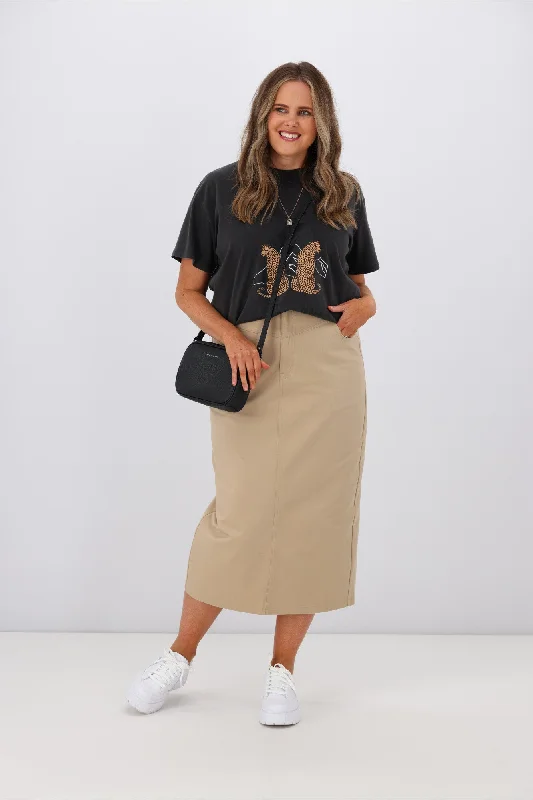 Women's Knit Maxi Dress-PQ Collection Audrey Maxi Skirt Camel