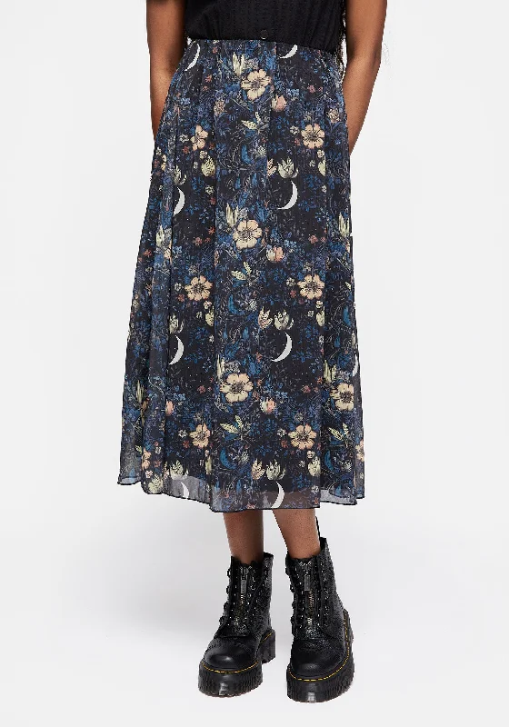 Women's Twist-front Midi Dress-Primrose Floral Chiffon Midi Skirt