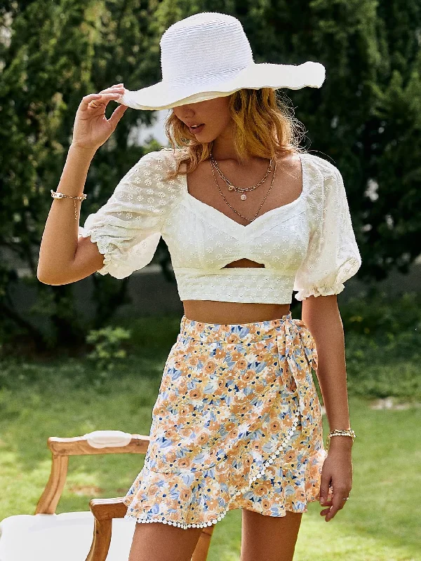Women's Silk Mini Dress-Rebekah Floral Ruffle Wrap Mini Skirt