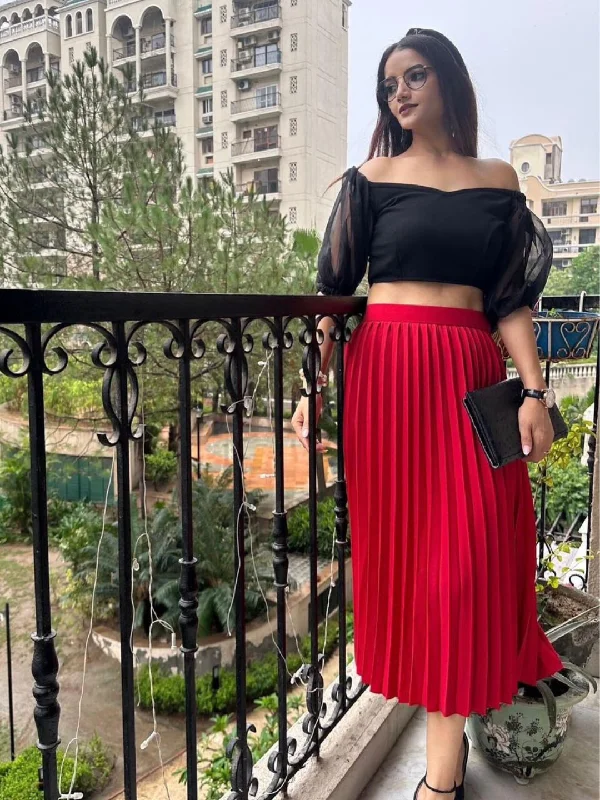 Women's Color-block Midi Dress-Pleated Midi Skirt