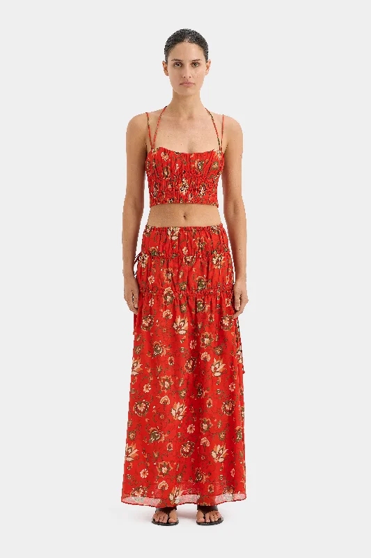 Women's A-line Pleated Maxi Dress-Reyes Gathered Maxi Skirt