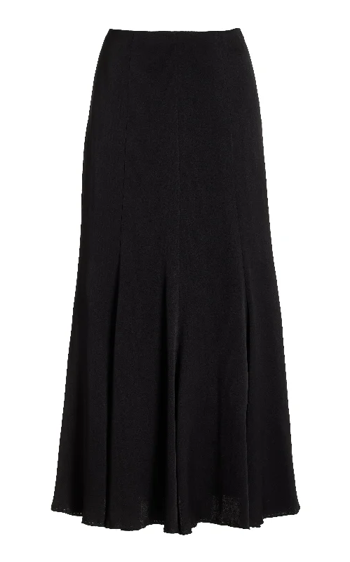 Women's Polka Dot Midi Dress-Ricky Midi Skirt in Black Silk Satin