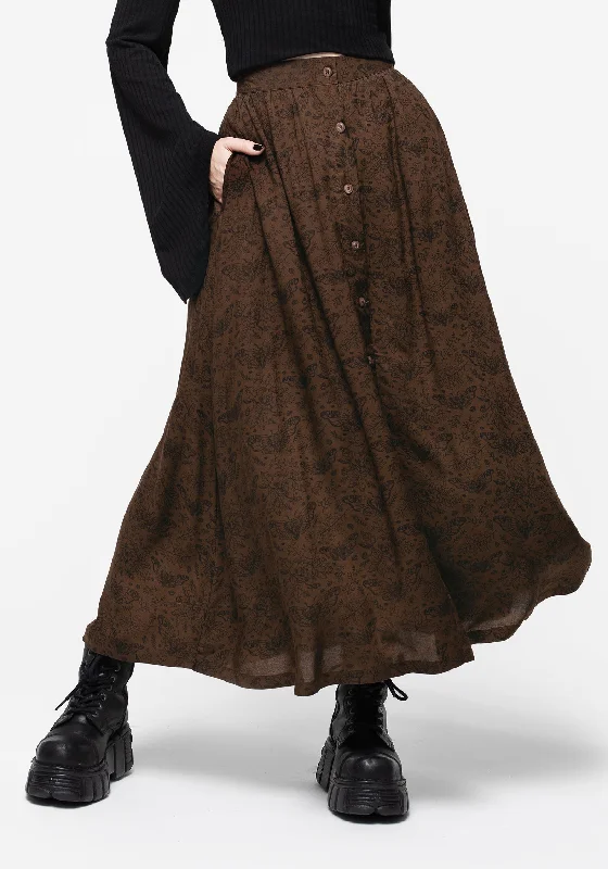 Women's Bohemian Print Midi Dress-Rosamoth Button Up Midi Skirt