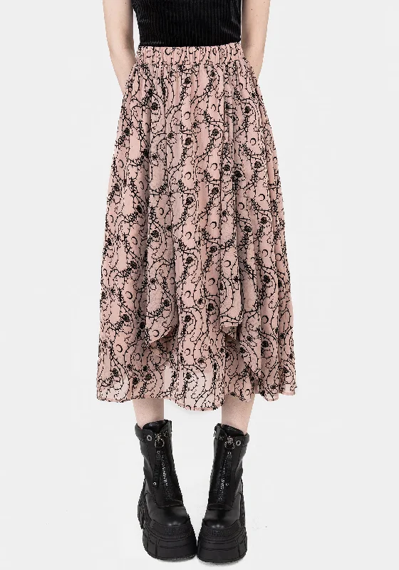 Women's Sleeveless Midi Dress-Rosethorn Ruffle Midi Skirt