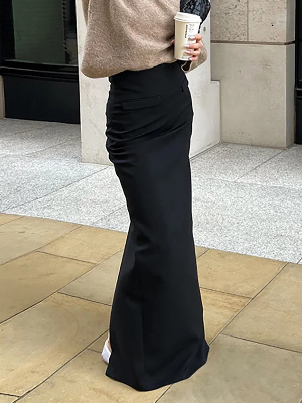 Women's Slit Maxi Dress-BerryBetty - Ruched Maxi Skirt